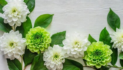 beautiful abstract color white and green flowers on white background and white flower frame and green leaves texture green background colorful white banner happy valentine