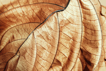 Autumn Dried leaf close up with natural veins pattern, brown leaf as nature background. Trend...