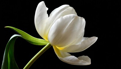 beautiful white tulip isolated on a black background