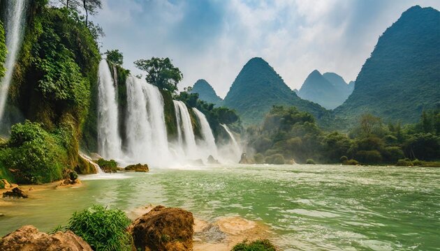 ban gioc waterfall veitnam name or detian waterfall chinese name waterfall is the most magnificent waterfall in vietnam located in the border of guangxi china and cao bang vietnam