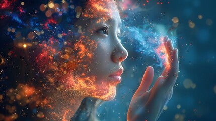 Mystical Portrait of a Person with a Cosmic Stardust Effect Reflecting the Universe