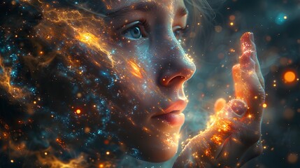 Child's Portrait Embellished with a Galactic Stardust Overlay Capturing Cosmic Wonder
