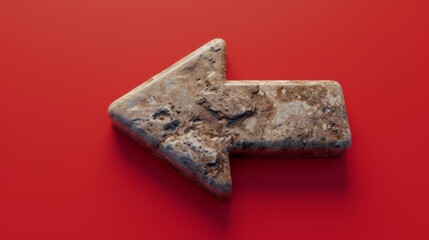 Arrow made of marble on red background. Direction symbol