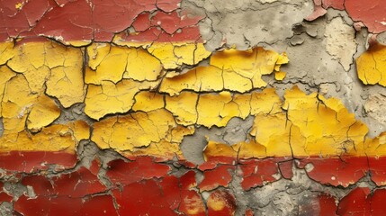 Obraz premium Cracked old plaster with Spanish flag, concept of collapse and discord. Generative AI