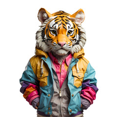 3D tiger wearing multicolor hoodie t-shirt design