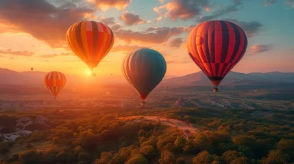 Fototapete Hot Air Balloon Adventure, a whimsical scene of colorful hot air balloons soaring over picturesque landscapes during a balloon festival. © Nico