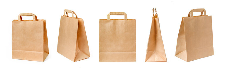 Assortment of Eco-Friendly Paper Bags on White Background. Set