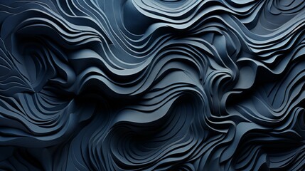 Abstract Monochromatic Waves Texture, Digital Art of Fluid Dark Paper Layers