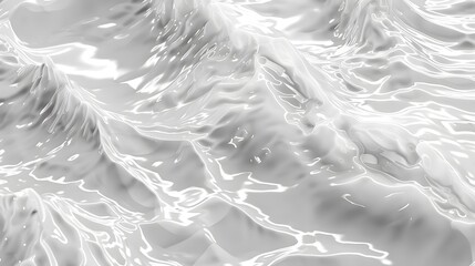 White water wave light surface overlay background. 3d clear ocean surface pattern with reflection effect backdrop. Marble desaturated texture. Sunny aqua ripple movement with shiny refraction  - obrazy, fototapety, plakaty