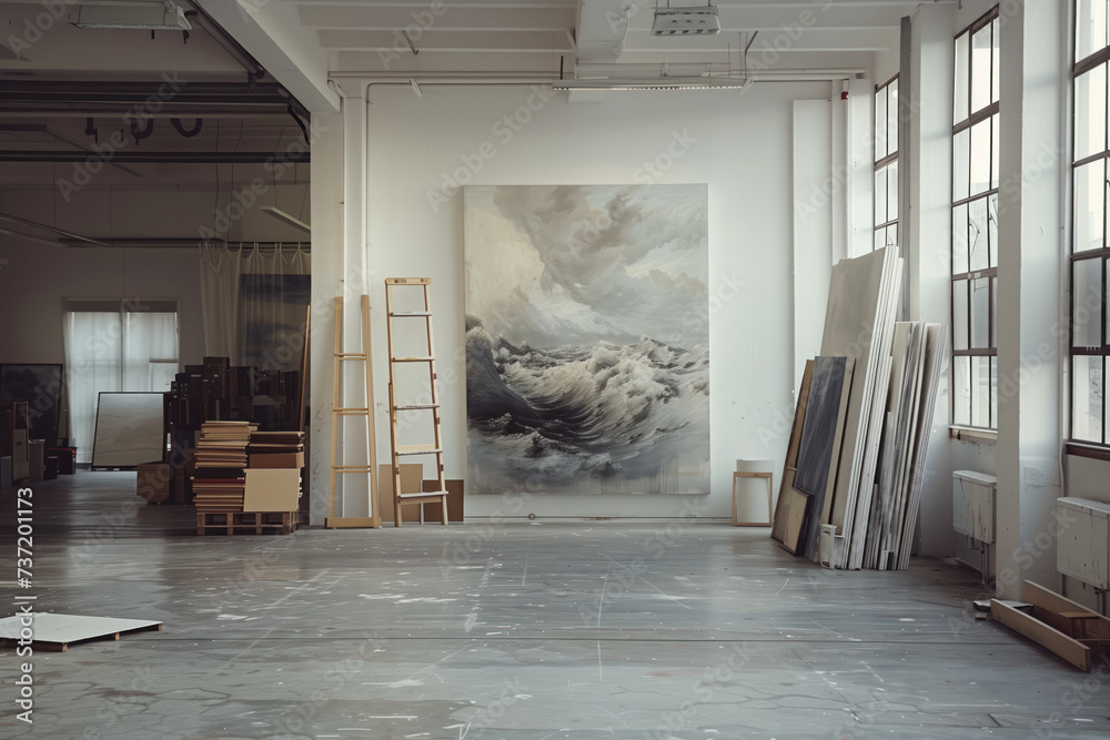 Poster empty art workshop interior. background image. created with generative ai technology