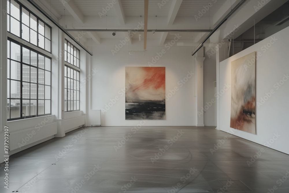Poster empty art gallery interior. background image. created with generative ai technology
