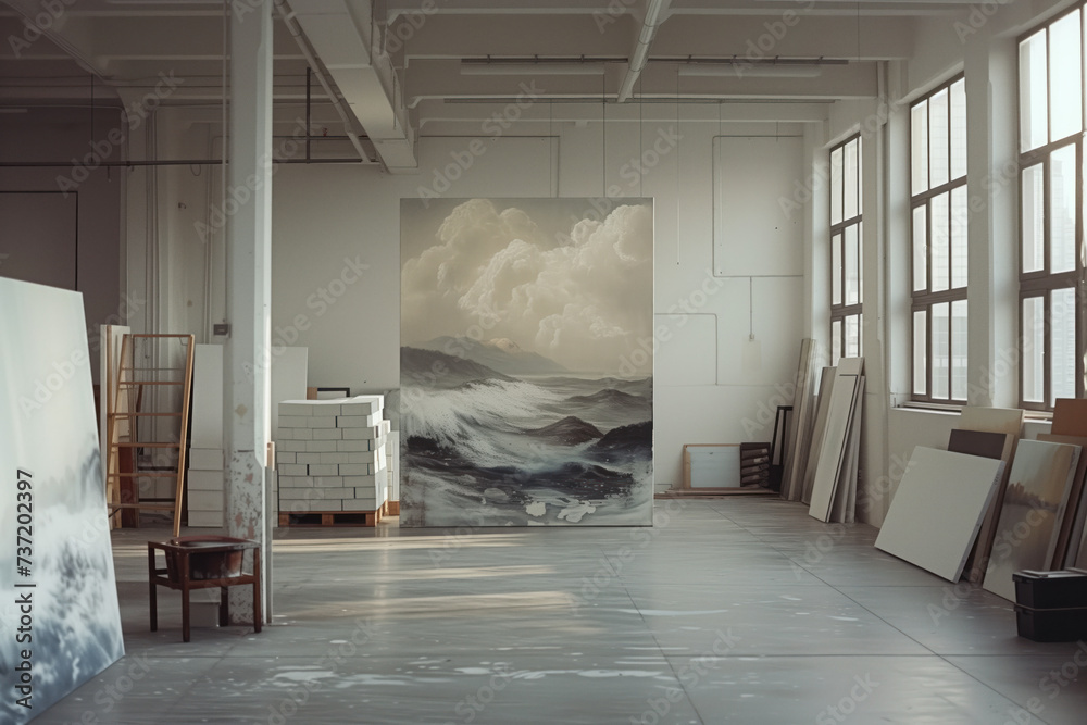 Poster empty art workshop interior. background image. created with generative ai technology