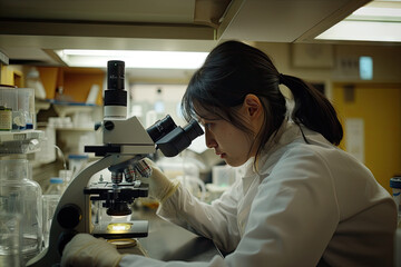 woman scientist using a microscope in laboratory