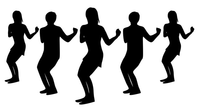 腕を横に振るダンスをする男女5人のシルエット