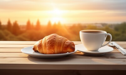 A Cozy Morning with a Cup of Coffee and a Delicious Croissant