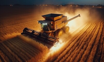 A Majestic Harvest: The Golden Symphony of a Grain Combine at Work