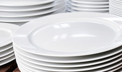 A Tower of Stacked White Plates, Perfect for a Fancy Dinner Party