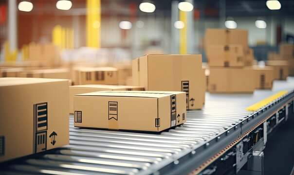 Boxes in Motion: A Conveyor Belt Moving Various Packages