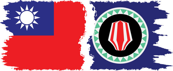 Bougainville and Taiwan grunge flags connection vector