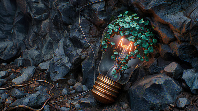 Illuminating the Path to Sustainability, A Light Bulb Rooted in Soil, Signifying Growth Through Green Energy