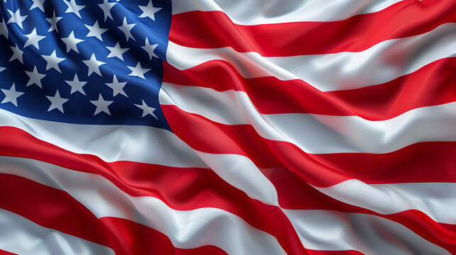 Closeup ruffled American flag, generative ai