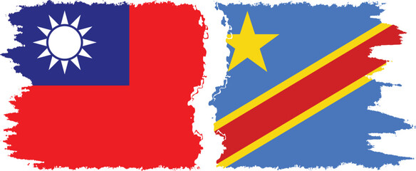 Congo - Kinshasa and Taiwan grunge flags connection vector