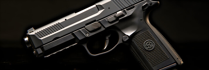 Detail-focused Showcasing of the FNX-45 Tactical Firearm: The Epitome of Advanced Security and Rapid-Fire Self-Defense - obrazy, fototapety, plakaty