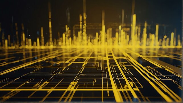 Abstract yellow theme futuristic fade computer technology business background from Generative AI