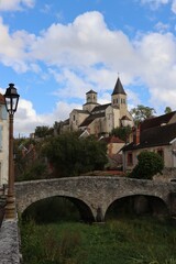 Fototapeta na wymiar View from the bridge on the church of Chatillon Sur Seine , France 