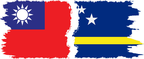 Curacao and Taiwan grunge flags connection vector
