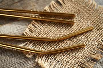 Ecological stainless steel straws on a table