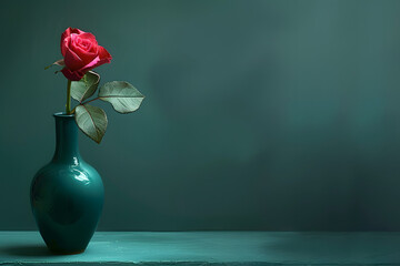 Naklejka premium Vase with rose flowers on background.