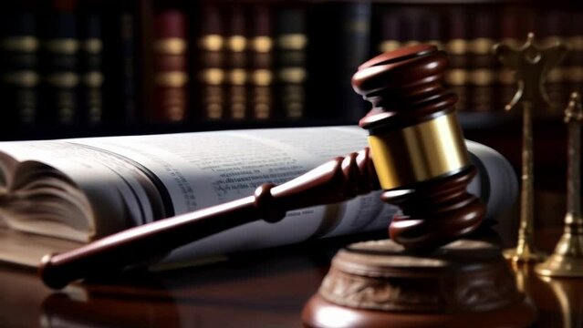 A judges gavel resting atop an ancient tome of law codes symbolizing the power of the courts to supersede outdated rulings.