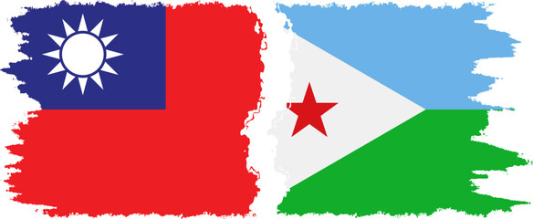Djibouti and Taiwan grunge flags connection vector