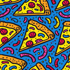 Pizza pop art cartoon funky retro repeat pattern