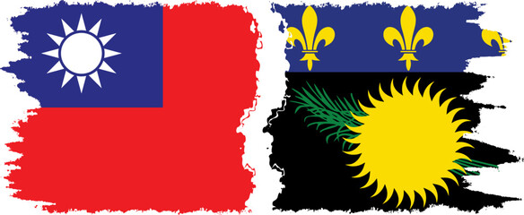Guadeloupe and Taiwan grunge flags connection vector