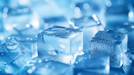ice cubes on blue background