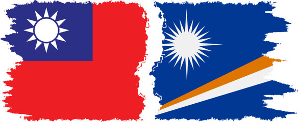 Marshall Islands and Taiwan grunge flags connection vector