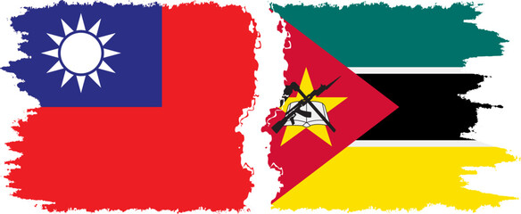 Mozambique and Taiwan grunge flags connection vector