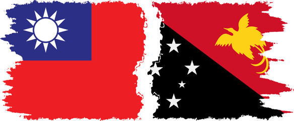 Papua New Guinea and Taiwan grunge flags connection vector