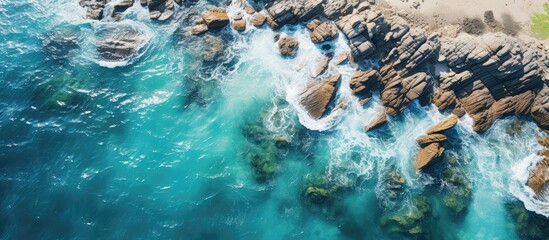 aerial view of sea landscape with beautiful coral rocks