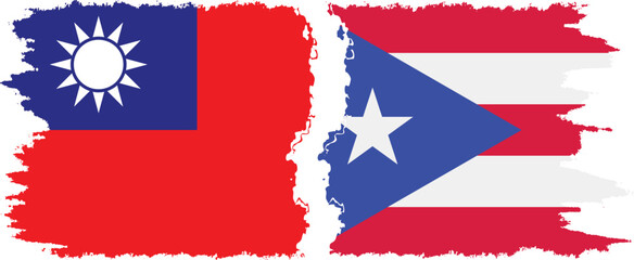 Puerto Rico and Taiwan grunge flags connection vector