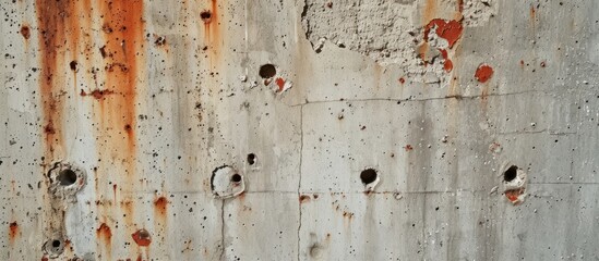 a close up of a rusty metal wall with holes in it . High quality