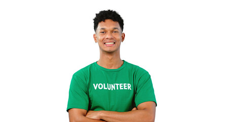 Man, volunteer and portrait or non profit charity or outreach project or social responsibility,...
