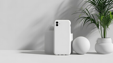 Phone with blank white case on white background