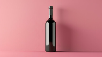 Wine bottle mockup on pink background