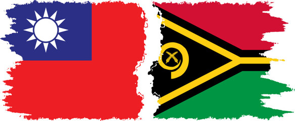Vanuatu and Taiwan grunge flags connection vector