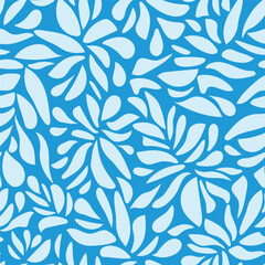 Bright blue hawaiian foliage inspired pattern. Vector seamless pattern design for textile, fashion, paper, packaging, wrapping and branding
