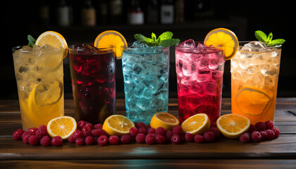 Refreshing summer cocktail with citrus fruits, mint, and ice generated by AI