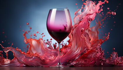 Liquid wine pouring, splashing red, creating abstract celebration of colors generated by AI